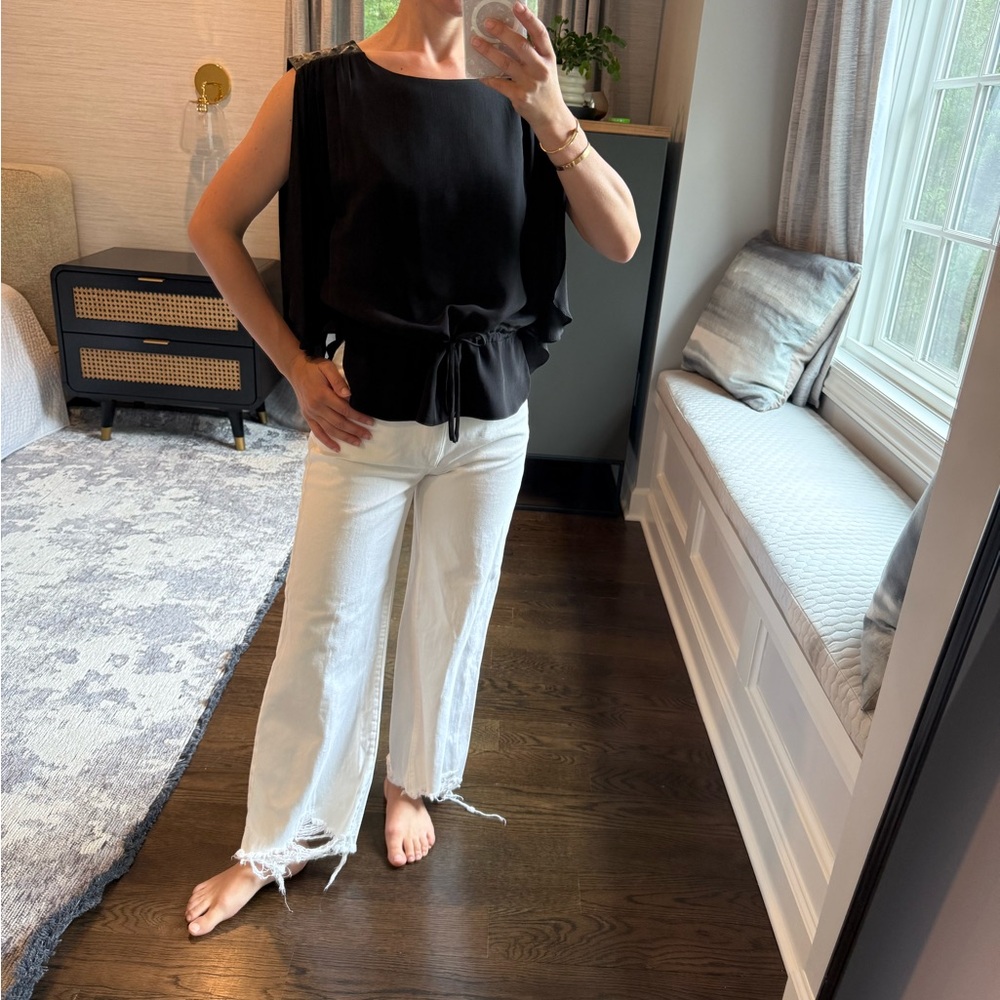 Black Blouse with Leather Detail